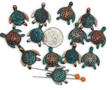 Slider Beads (QTy 13)  2 hole Turtle Flat Beads for Jewelry Creation into Necklaces or Bracelets in Mixed Metals 571-M1 FST
