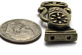 Beautiful details make these antique brass floral magnetic clasps both a functional closure and a decorative jewelry component. Each clasp measures approximately 27.6 mm long and includes two holes on each end, spaced approximately 6.4 mm apart. Use them for double-strand bracelets, bead weaving, gemstone jewelry, and other handmade jewelry designs. The aged brass coloring and dark recessed floral details coordinate beautifully with vintage beads, earthy colors, western jewelry, bohemian designs, and nature