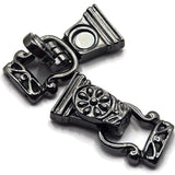 Add a bold finishing detail to handmade bracelets with these gunmetal fold-over magnetic clasps. The decorative floral motif stands out beautifully against the dark metallic finish, giving the closure texture and dimension. Two stringing holes on each end make this clasp an excellent choice for double-strand beaded bracelets and multi-strand jewelry making. Pair it with seed beads, glass beads, gemstones, crystals, or pearls for elegant, modern, vintage-inspired, or dramatic DIY jewelry designs.