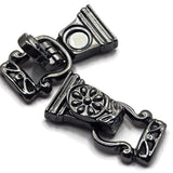 Finish handmade bracelets with the bold metallic look of these gunmetal magnetic clasps. An ornate floral design decorates the top, turning the closure into a beautiful part of your jewelry design. Each fold-over clasp measures approximately 29 mm long with two stringing holes on each end. Perfect for double-strand bracelets and multi-strand jewelry, these decorative bracelet clasps coordinate beautifully with crystals, gemstones, seed beads, glass beads, pearls, and other jewelry-making supplies.