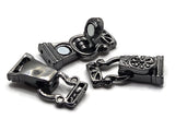 Looking for a decorative clasp that becomes part of your bracelet design? These gunmetal fold-over magnetic clasps feature a detailed floral motif and polished dark metallic finish. Each clasp measures approximately 29 mm long with two holes on each end spaced approximately 7.9 mm apart. Perfect for DIY bracelet designs, double-strand jewelry, bead weaving, and handmade jewelry making, gunmetal provides beautiful contrast with silver, black, jewel tones, crystals, gemstones, and colorful beads.