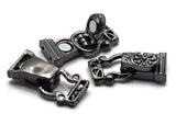 Create striking handmade jewelry with these gunmetal 2 hole magnetic bracelet clasps. The decorative floral design gives the clasp plenty of visual interest while the dark metallic plating creates a bold alternative to traditional silver or gold jewelry findings. Each clasp has two attachment holes on both ends, making it ideal for double-strand bracelets and multi-strand jewelry. Pair these clasps with gemstones, crystals, Czech glass, seed beads, pearls, or colorful focal beads.