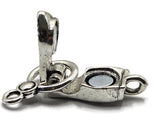 These Weathered Silver fold-over magnetic bracelet clasps feature a streamlined design that complements many handmade jewelry styles. The darker silver finish has a stainless-steel-like appearance with naturally irregular antiqued detailing, distinguishing it from our highly reflective Bright Silver 7856. Each clasp measures approximately 29 mm long and 10 mm wide with one attachment loop on each end. Use them for bracelets, necklaces, bead weaving, gemstones, crystals, seed beads, and jewelry making.