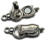 Create handmade bracelets and necklaces with a softer metallic finish using these Weathered Silver magnetic jewelry clasps. Their darker silver color resembles stainless steel, while irregular antiqued detailing gives each clasp a slightly aged appearance. Measuring approximately 29 mm long and 10 mm wide, the fold-over clasp includes one loop on each end. Excellent for bead weaving, seed bead cuffs, gemstone jewelry, DIY bracelet designs, necklaces, chain, and other jewelry-making projects.