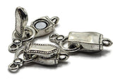 These Weathered Silver magnetic clasps are a darker alternative to our Bright Silver 7856 style. Their stainless-steel-like color and irregular antiqued detailing create a softer, weathered appearance instead of a highly reflective silver finish. Each fold-over clasp measures approximately 29 mm long and 10 mm wide with one loop on each end. Use these jewelry-making clasps for bead weaving, DIY bracelets, necklaces, gemstones, crystals, seed beads, chain, and handmade jewelry designs.