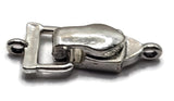 Looking for a silver jewelry clasp without the highly reflective appearance of bright silver? These weathered silver fold-over magnetic clasps have a darker stainless-steel-like tone with subtle antiqued variations throughout the finish. Each clasp measures approximately 29 mm long and 12 mm wide and features one vertical loop on each end. The streamlined design works beautifully with bead weaving, gemstones, seed beads, necklaces, DIY bracelets, and both modern and vintage-inspired handmade jewelry.