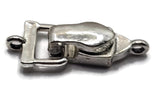These weathered silver fold-over magnetic bracelet clasps feature a simple design that works with a wide variety of handmade jewelry styles. The darker silver finish has a stainless-steel-like color with naturally irregular antiqued detailing, distinguishing it from our reflective Bright Silver version. Approximately 29 mm long and 12 mm wide, each clasp has one vertical loop on both ends. Use them for bracelets, necklaces, bead weaving, gemstone strands, seed beads, and jewelry-making projects.