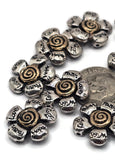 2 Hole Slider Beads (11 pc) Floral Beads Flower Beads Spacer Beads Flat Beads Sliderbeads 2 hole beads Pewter Beads 251-H8