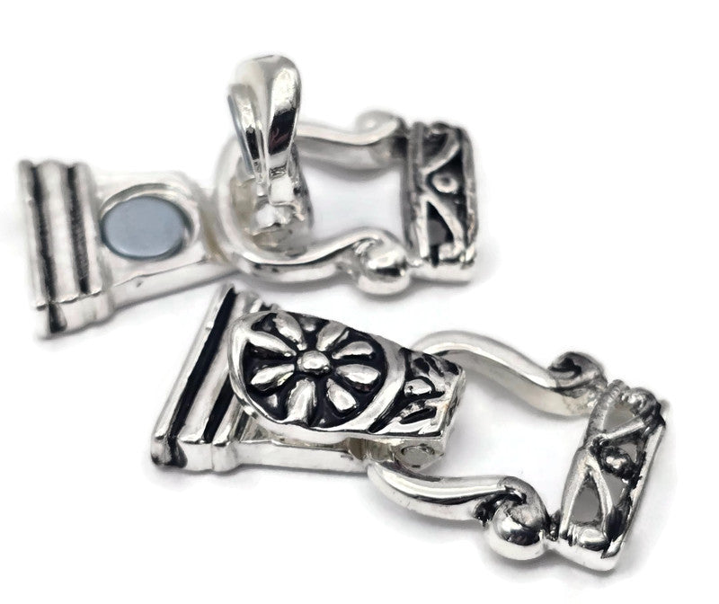 Fold Over Necklace Clasps in Silver with 2 holes for Double Strand Bracelets, Necklaces, or Jewelry, Making Wholesale Bulk 1213