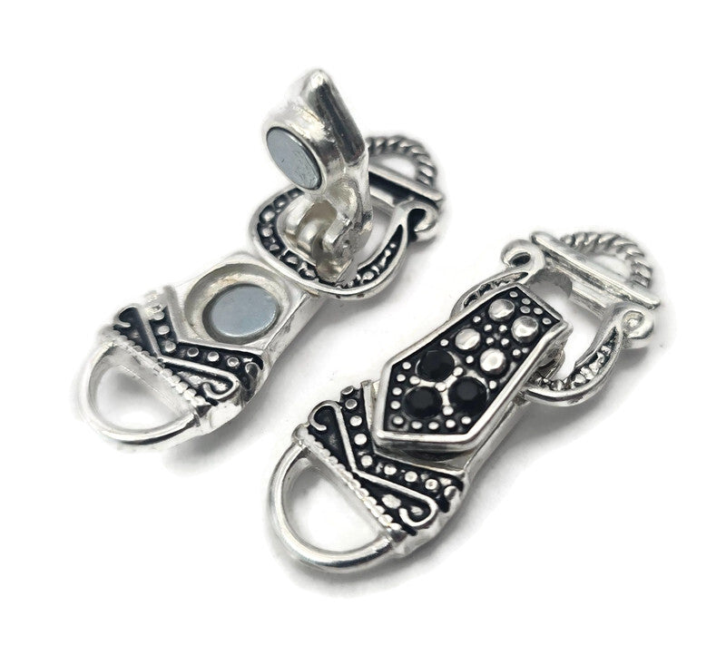 Magnetic Clasps Fold Over Style in Silver with Rhinestones - Great for Jewelry Creation, Necklaces or Bracelets - Single Strand 6266