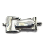 Fold over magnetic bracelet clasps in bright silver finish featuring strong magnets and a hinged locking mechanism. The attached loops make these jewelry findings easy to incorporate into bracelet designs using jump rings, wire wrapping, or other attachment methods. Ideal for artisan jewelry, beading projects, handmade bracelets, magnetic closures, and professional jewelry making supplies.