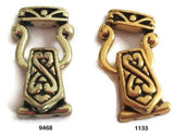 Celtic gold tone magnetic clasps, foldover locking mechanism. Dual holes per end for 2-hole, double strand designs; knot/crimp cutouts for tidy finishes. Excellent bracelet clasps for Peyote bead weaving and stringing. Reliable gold magnetic clasps for jewelry making and necklace clasps.