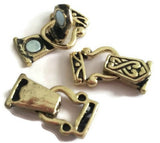 Gold tone fold over magnetic clasps with Celtic knotwork. Two holes on each end for double strand stringing; cutouts conceal crimps. Ideal bracelet clasps for Peyote bead weaving and multi-strand projects. Dependable magnetic jewelry clasps for DIY jewelry making, gold magnetic clasps, and necklace clasps.