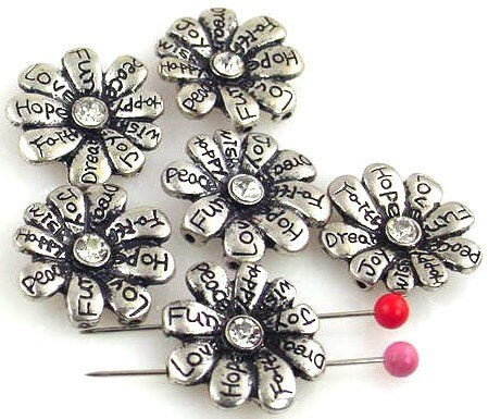 2 Hole Slider Beads (Qty 6) Inspirational Beads Floral Beads Flower Beads Antique Silver Beads Bracelet Beads 10803-M5