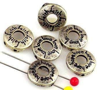 6 inspirational light pewter silver 2 hole beads 8899-A1