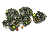 5 Antique Gold Green Flower Floral 2 hole Slider Beads
