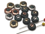 15 Patina, antique gold and antiquee copper small paw print 2 hole Slider Beads