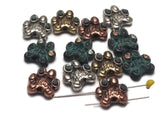 Slider Beads (Qty 12) Fur Mama Paw Print Mixed Metal Beads 2 hole Slider Beads Bracelet Beads Necklace Beads 131-F13