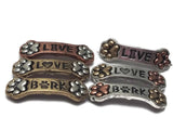 Dog bone bar beads, 2‑hole slide double strand, mixed silver copper bronze. Paw print ends, LOVE heart/bone, BARK paw. Small‑hole beads for seed‑bead projects. Pet jewelry supplies components, artisan charms, bulk wholesale metal findings, cheap sliderbeads, dog paw bracelet focal, adoption gift beads.