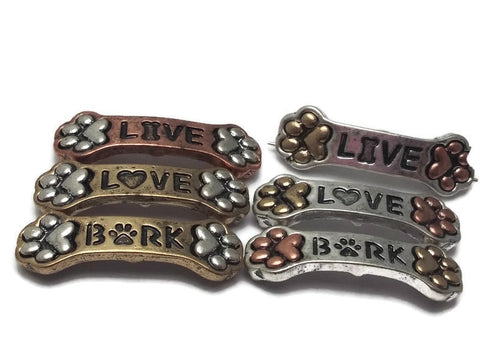 2 Hole Slider Beads (Qt 6) "Live, Love Bark" Mix Metals Beads Silver for Bracelet Necklace Jewelry Making 118-M9 FST