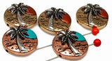 Slider Beads (5 pc) 2 hole beads Palm Tree Beads Beach Themed Beads Mixed Metal Beads Spacer Beads 185-N4