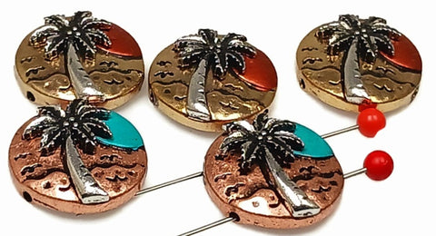 Slider Beads (5 pc) 2 hole beads Palm Tree Beads Beach Themed Beads Mixed Metal Beads Spacer Beads 185-N4
