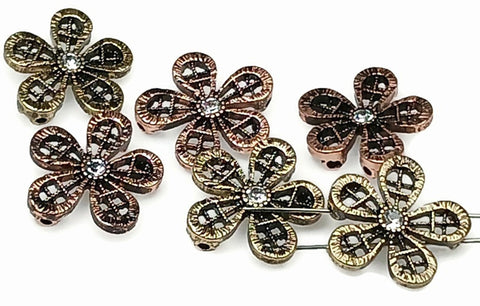 Slider Beads (6 pc) 2 hole beads Filigree Beads Two Hole Beads Mixed Metal Beads Spacer Beads