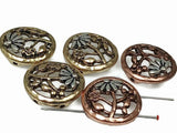 Sweet, detailed, and easy to use—these 2‑hole flower slider beads are a must-have for jewelry makers. The round antiqued metal design features a raised daisy/flower and botanical branch details for a beautiful vintage finish. Use as focal beads or connectors to keep double strands neat and stable. Pair with seed beads, pearls, or gemstone beads to create bracelets, necklaces, and handmade gifts. Perfect for beading and crafting supplies.
