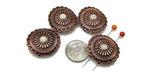 Design bold western bracelets and necklaces with these copper concho 2‑hole slider beads. Raised sunburst detail surrounds a neutral cabochon, while the dual channels stabilize two strands for a clean, professional finish. Ideal focal beads, spacer slides, or double‑strand connectors in Southwestern, cowgirl, and desert‑inspired pieces. Mix with gemstones, turquoise‑style chips, rondelles, seed beads, and rustic spacers.