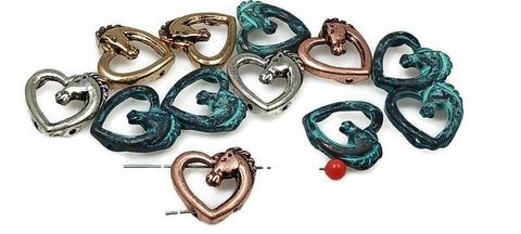 Slider Beads (12 pcs) Horse Beads Western Beads Heart Beads Flat Bracelet Making Beads Mixed Metal Spacer Beads Silver 207-N1
