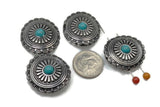 2 Hole Slider Beads (4 pc) Western Style Faux Turquoise and Silver Antique Silver Coin Beads for Jewelry Making 241-H8