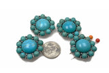 These striking 2 hole slider beads with turquoise round centerpiece make beautiful focal components for two strand bracelet and necklace jewelry making. The antique silver metal setting with turquoise style beads creates a classic southwestern jewelry look. Combine these metal slide spacer beads with seed beads, duo beads, gemstones, or leather cord for western bracelet designs, cowgirl jewelry, and DIY beading supplies.