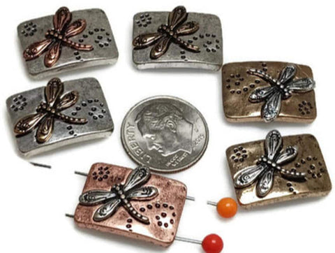 2 hole slider beads (Qty 6) Dragonfly Beads Dragonflies Rectangle Beads Spacer Beads Jewelry Making Beads Bracelet Beads 325-M9 FST