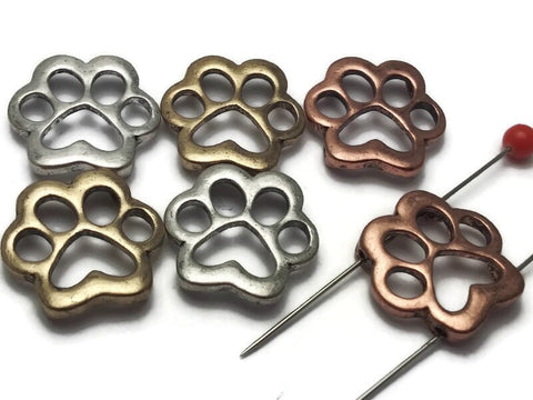 2 Hole Slider Beads (6 pc) Paw Print Beads Spacer Beads Unique Beads Metal Beads Double Strand Beads Sliderbeads Silver Beads 308-M7 FST