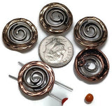 These round spiral slider beads blend rustic metals with symbolic design. Each bead showcases a hammered copper edge with an antique silver spiral center, giving a handcrafted boho aesthetic. The two-hole design keeps strands stable and flat, making them great for leather, rope, or multi-strand styles. Perfect for tribal jewelry, bohemian accessories, or spiritual creations highlighting life, growth, and transformation.