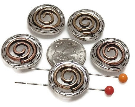 Slider Beads (5 pcs) 2 hole Beads with a swirl design great for beading, crafting for jewelry making for bracelets or necklaces 356-N4 FST