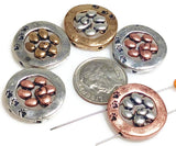 Slider Beads (Qty 5) 2 hole slider beads Metal Beads Spacer Beads Focal Paw Print Beads 485-F13 FST