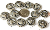 2 Hole Slide Beads (12 pcs) Silver Metal Circle Heart with "Love" Engraved Beads for Jewelry Making or DIY Bracelet or Necklace 511-M18 FST