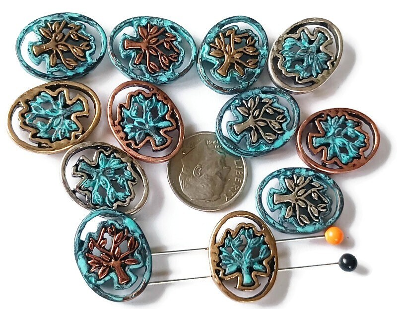 2 Hole Slide Beads (12 pcs) Tree of Life Patina, Silver, Gold Great for Jewelry Making or DIY Bracelet or Necklace 523-M9 FST