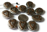 2 Hole Slider Beads (11 pcs) Pewter Silver Heart Inlay Metal Beads for Jewelry Making or DIY Bracelet or Necklace Spacer Filler 504-H8 FST