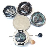 2 Hole Slide Beads (12 pcs) Metal Circle Heart with "Love" Engraved Beads for Jewelry Making or DIY Bracelet or Necklace 517-M1 FST