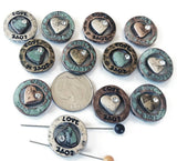 2 Hole Slide Beads (12 pcs) Metal Circle Heart with "Love" Engraved Beads for Jewelry Making or DIY Bracelet or Necklace 517-M1 FST