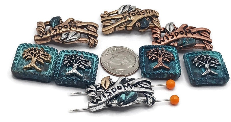 Slider Beads (8 pc) eternal life tree "wisdom" 2 hole beads Spacer Beads Sliderbeads Bracelet Beads Flat Beads Inspirational Beads 550-M11