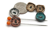 Mixed-metal cactus slider beads with vintage patina. Two parallel holes keep the coin neat and centered. Great focal beads for bracelets and simple pendants on necklaces. Popular tags: cactus bead for bracelet, turquoise patina bead, western boho bead, desert motif bead, metal focal bead, artisan jewelry supplies.