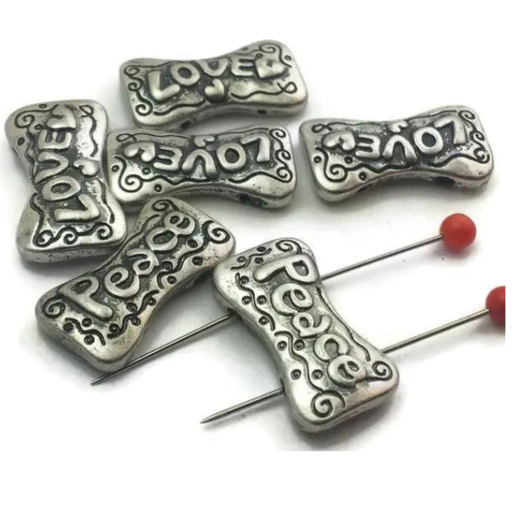 5 Love Peace Spacer Beads 2 Hole Slider Beads Great for Jewelry Making Bracelets or Necklaces 10703-f13