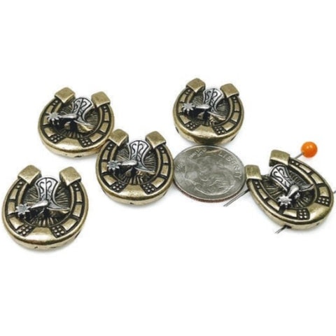 2 Hole Slider Beads (5 pc) Western Beads Focal Beads Spacer Beads Flat Beads horse beads Sliderbeads 2 hole beads Pewter Beads 275-N12 -FST