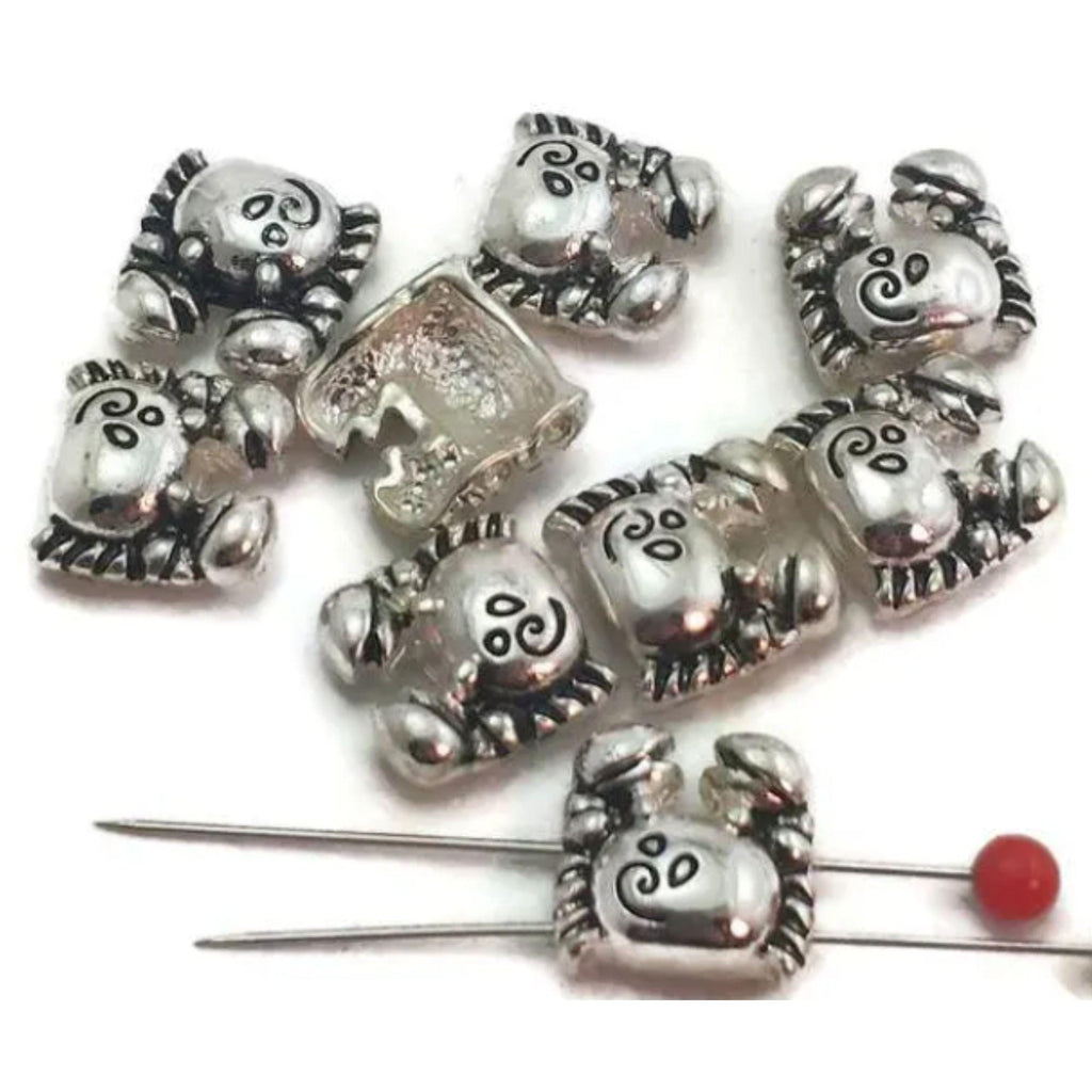 Slider Beads (9 pc) crab silver beads sealife beads 2 hole slider beads Slide Beads 11591-m15