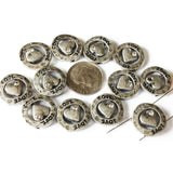 2 Hole Slide Beads (12 pcs) Silver Metal Circle Heart with "Love" Engraved Beads for Jewelry Making or DIY Bracelet or Necklace 511-M18 FST