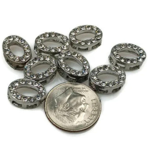 2 Hole Slider Beads (8 pc) Rhinestone Beads Oval Beads Sliderbeads Silver Beads Necklace Beads Jewelry Beads Bracelet Beads 228-N5