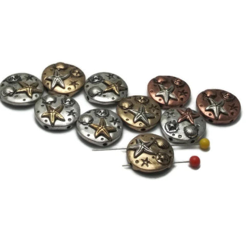 2 hole Slider Beads (Qty 10) Sealife metal Beads that Make Great Focal in Jewelry Making Designs for Bracelets or Necklaces 135-H8 FST